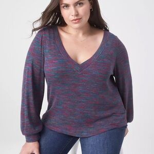 LANE BRYANT Super Soft Heathered Purple Knit Vneck Cropped Sweater